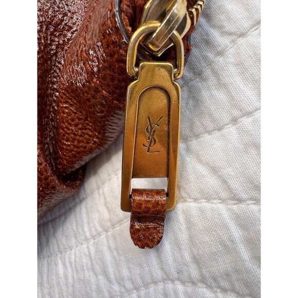 Yves Saint Laurent Vintage Downtown Patent Leather Shoulder Strap Brown Purse - Picture 5 of 14